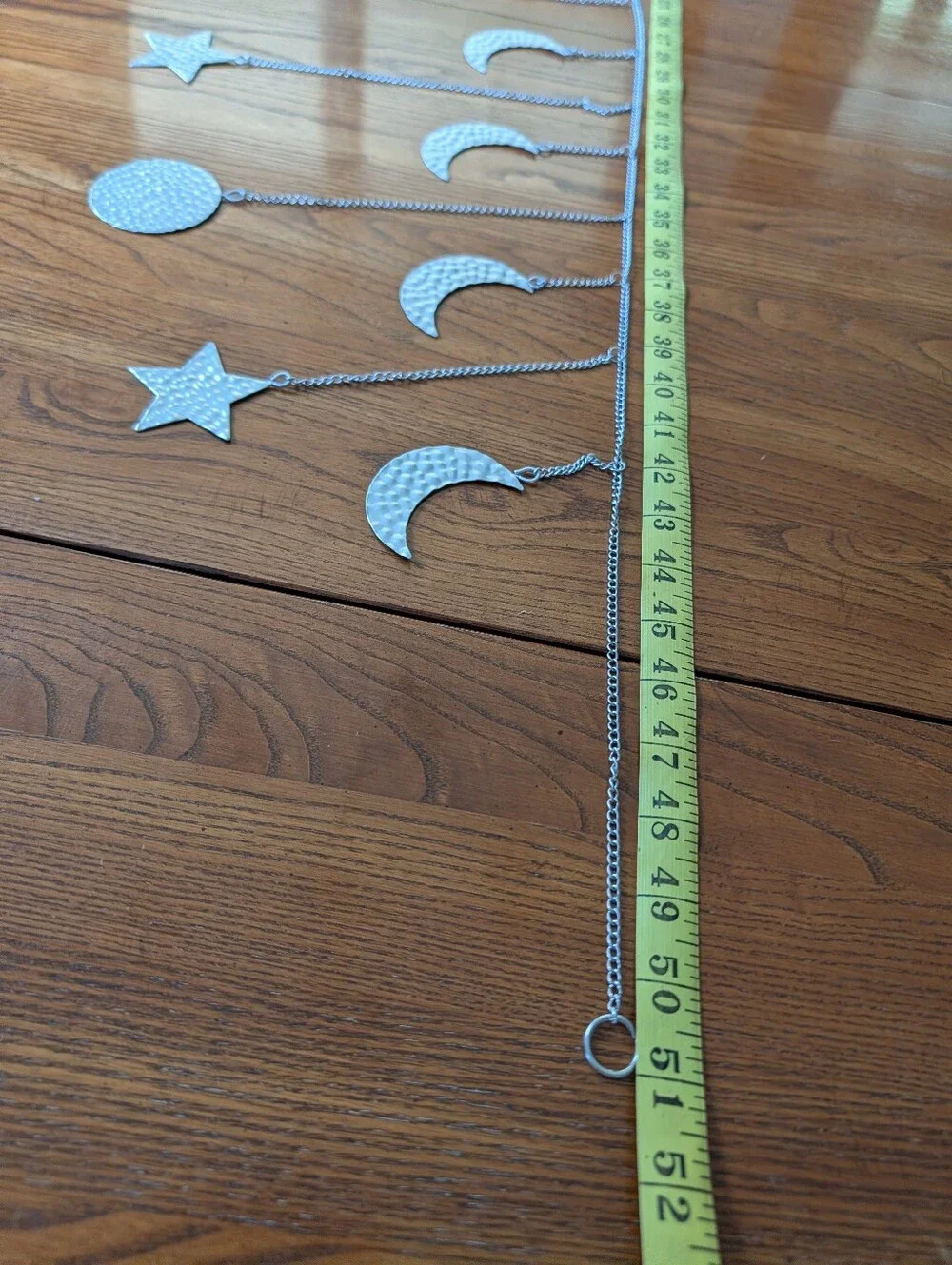 Celestial Silver Hammered Metal Moon & Star Phase Garland - Boho Wall Hanging